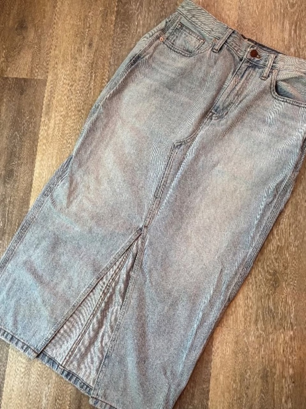 Madewell Light Wash Denim Midi Skirt